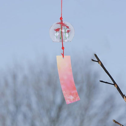 PartyKindom Japanese Glass Wind Chime - Hand-Painted Furin Bell for Outdoor Garden, Patio and Home Decor - Aesthetic Zen Hanging Ornament for Summer Festival, Cherry Blossom Pattern