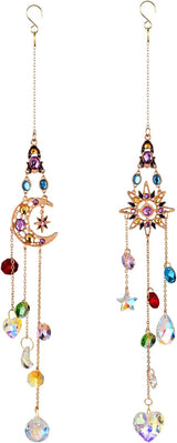 2 Pcs Crystal Hanging Ornaments, Sun & Moon Crystal Suncatcher, Hanging Crystals for Decoration, Window Ornament, Home Decoration, Ideal Gift