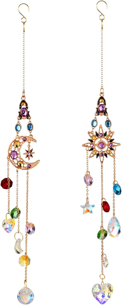 2 Pcs Crystal Hanging Ornaments, Sun & Moon Crystal Suncatcher, Hanging Crystals for Decoration, Window Ornament, Home Decoration, Ideal Gift