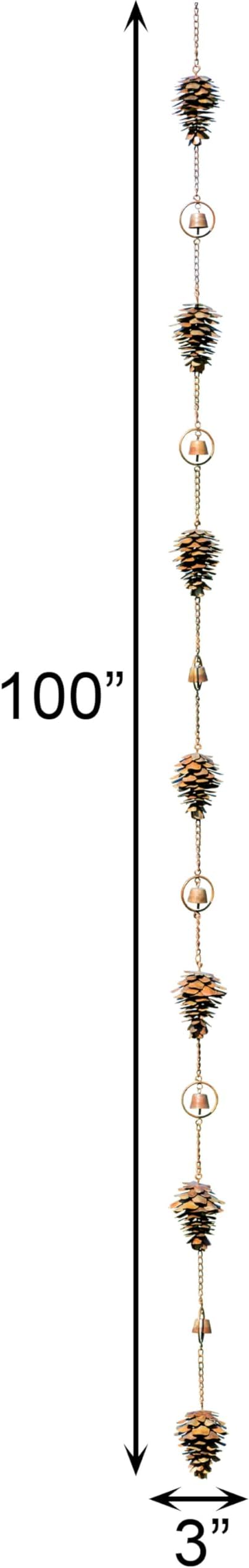 Ancient Graffiti Pine Cones and Bells Rain Chain, Flamed Copper Colored