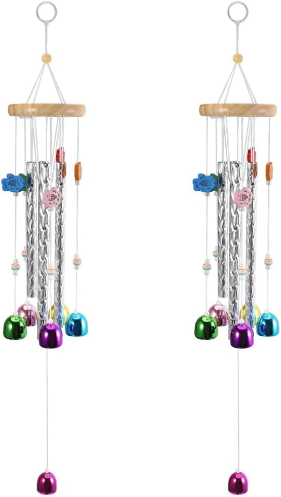 2 Pack Chicken Wind Chimes for Outside Chicken Toys for Coop, Chicken Wind Chime Enrichment Toys, Hanging Chick Peck Toy with Colorful Bells