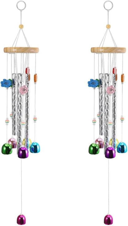 2 Pack Chicken Wind Chimes for Outside Chicken Toys for Coop, Chicken Wind Chime Enrichment Toys, Hanging Chick Peck Toy with Colorful Bells