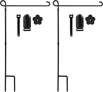 2PC Garden Flag Holder Stand, Premium Yard Flag Holder Weather-Proof Metal Powder-Coated Flagpole with Clip and Stopper for Easter Garden Flag, Spring Garden Flag, Outdoor Garden Decor