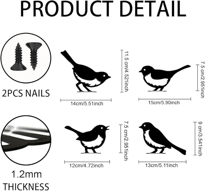 WADORN 4Pcs Birds Metal Yard Art Decor, Birds Animal Metal Outdoor Tree Silhouette Stake for Tree Yard Garden Patio Animal Outdoor Craft Statue Ornaments Gift for Housewarming Home Art Decor