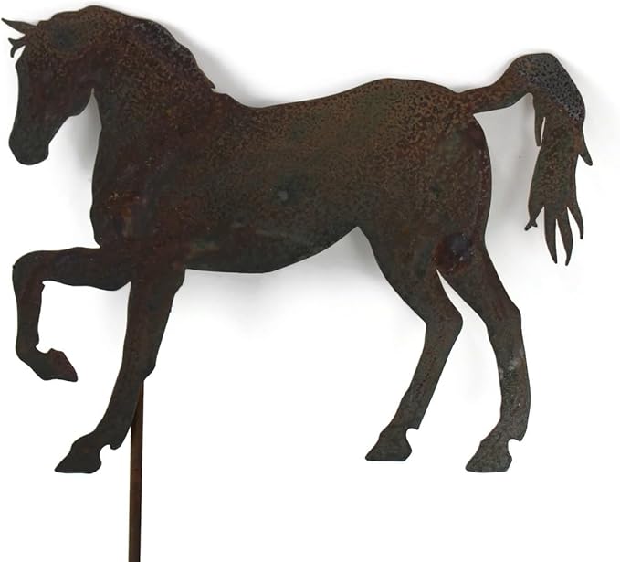 Pets and Farm Animals Metal Garden Landscape Stake (11.5" Wide Horse on Stake, Naturally Rusted)