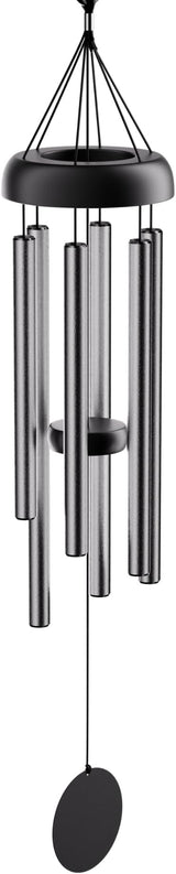 Serene Harmony 32-Inch Deep Tone Wind Chimes - Matte Black & Silver Memorial Chimes for Outside - Weather Resistant Aluminum Decor for Garden, Patio, and Porch