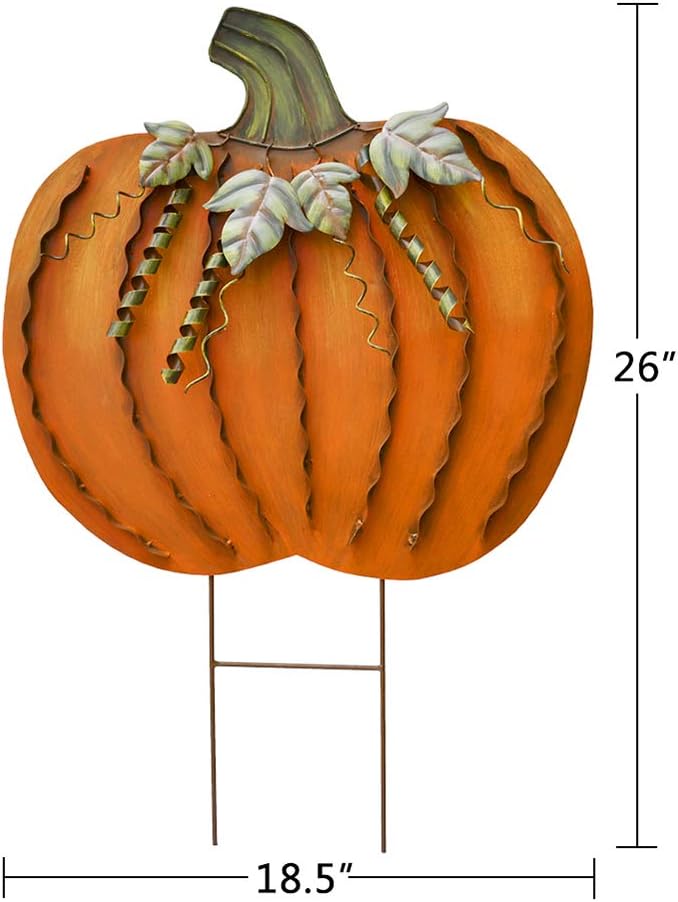 Morning View Pumpkin Garden Stakes Metal Yard Sign Fall Decor Outdoor Autumn Yard Stake Art Pumpkin Lawn Ornaments for Patio Porch Thanksgiving Halloween Harvest 26 Inches Tall