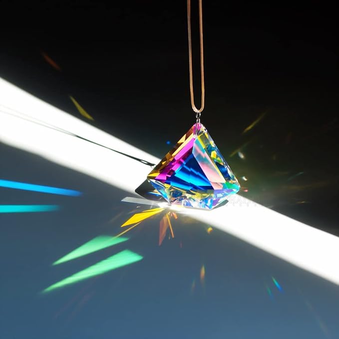 2PCS Clear Diamond Crystal Sun Catcher Prisms, stino Hanging Suncatchers with Glass Prism, Rainbow Maker for Windows, Balcony, Kitchen, Garden Decoration (1, Diamond ABColor 2Pcs)