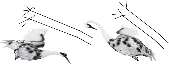 A Pair of Lifelike Crane Garden Statues, 53’’ & 35’’ Tall Metal and Wood Patina Heron Decor for Yard, Patio, Indoor Outdoor, Tall & Short Crane Sculptures