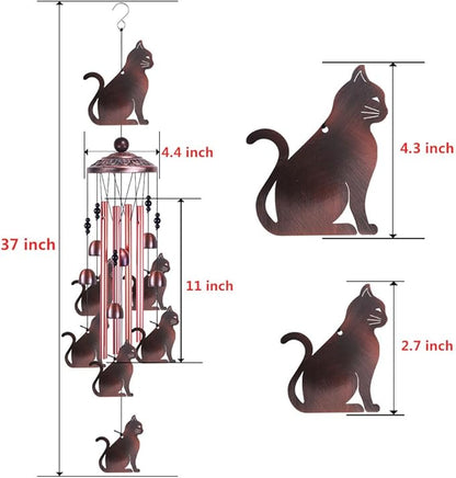 Garden Cat Wind Chimes Outdoor Indoor Decor - with 4 Tubes 6 Bells 7 Cats Wind Chime, Mobile Romantic Cat Wind Catcher, Cats Windchimes for Home, Mom Gifts, Balcony, Tree, Festival, Garden Decoration