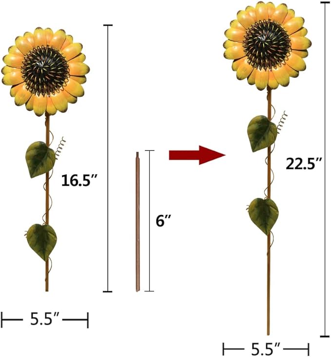Metal Sunflower Garden Stakes Flower Yard Art Planter Stake Party Lawn Pathway Walkway Patio Decor Yard Sign Indoor Outdoor Decoration (22.5")