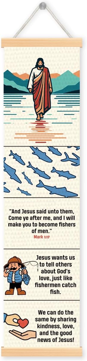 Fishers of Men Banner, Church Banner, Christian Rustic Hanging Door Flag, Farmhouse Decorations Outdoor Indoor, Church Activity Decor, Bible Lesson, Scripture and Words Decorations