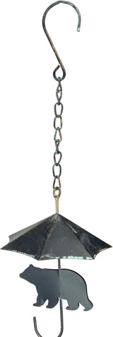 Verdigris Umbrella & Black Bear Rain Chain - 75 inches Long with 10 3D Designs, Weighted Bell for Wind Chime Sound - Eco-Friendly Water Collection or Downspout Replacement