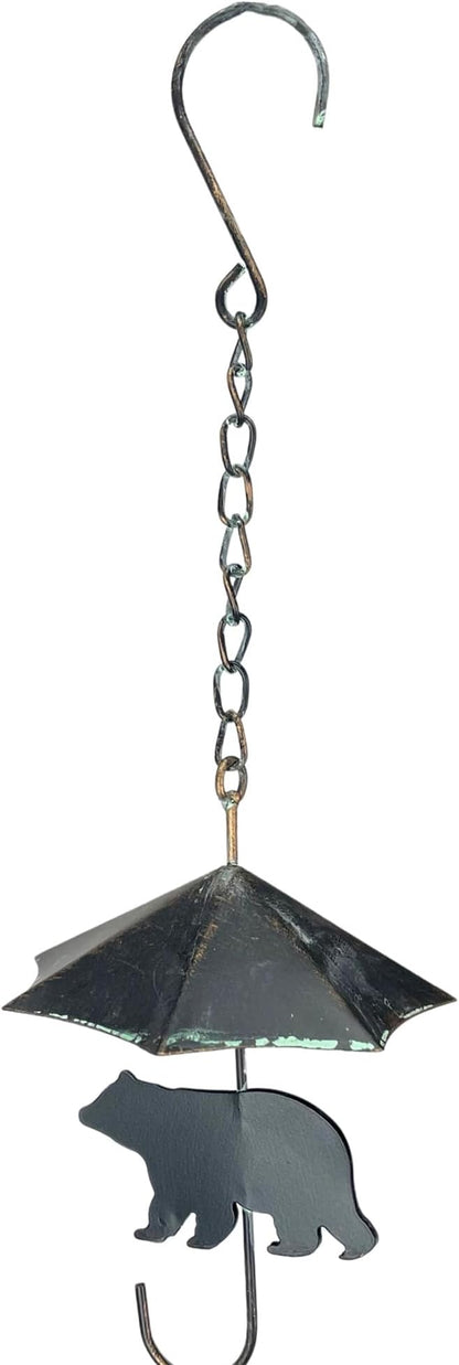 Verdigris Umbrella & Black Bear Rain Chain - 75 inches Long with 10 3D Designs, Weighted Bell for Wind Chime Sound - Eco-Friendly Water Collection or Downspout Replacement