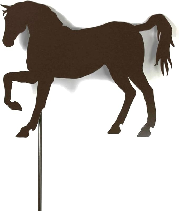 Pets and Farm Animals Metal Garden Landscape Stake (11.5" Wide Horse on Stake, Gloss Brown)