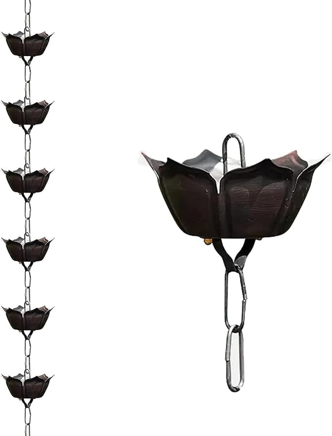 Copper Old Rain Chain for Gutters, Roof Rain Collector/Diverter, Metal Chain Type for Villa Temples(Style 1,2.4m/8ft)