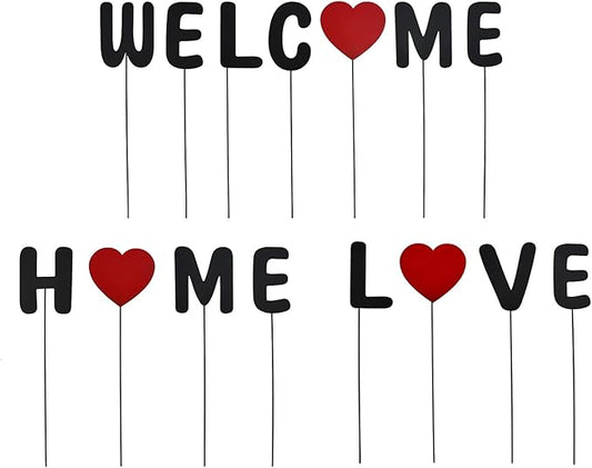 Metal Welcome Letter Yard Sign Garden Decor, Welcome Home Word Yard Art Stake Metal Plant Pick Letter Stick for Plant Pot Flower Bed Indoor Outdoor Patio Lawn Spring Decor