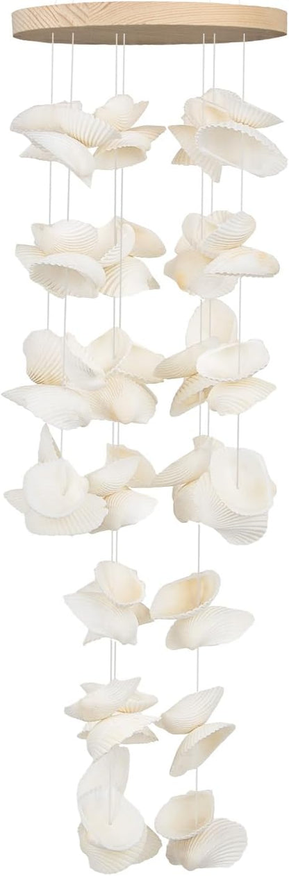 White Sea Shell Wind Chimes for Outside, Handmade Beach Style Windchime for Patio and Garden Decor, Beach & Coastal Decor, Sunroom Decoration, Ocean Themed Party
