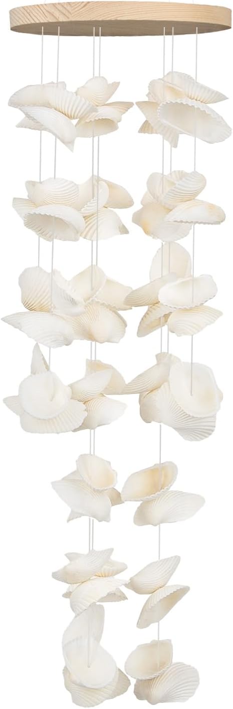 White Sea Shell Wind Chimes for Outside, Handmade Beach Style Windchime for Patio and Garden Decor, Beach & Coastal Decor, Sunroom Decoration, Ocean Themed Party