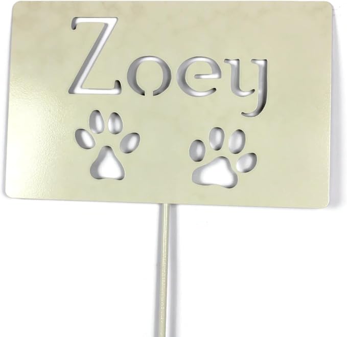 Classic Metal Garden Markers Clearance Items 20 to 33 Inches Tall (Cream, Zoey + 2 paws 23")