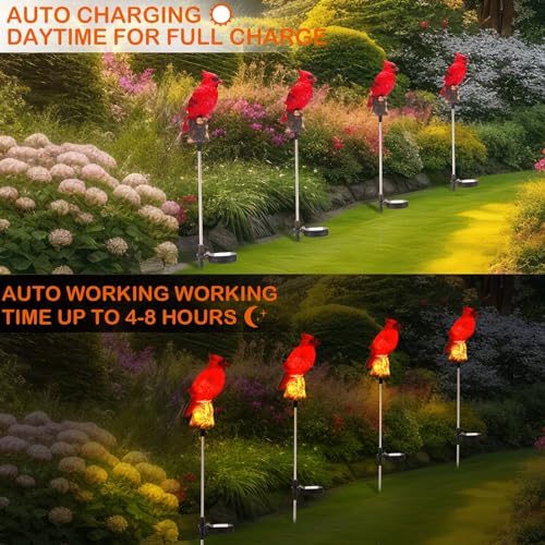 Solar Cardinal Garden Stake Light - Red Bird Memorial Ornament (4-Pack)