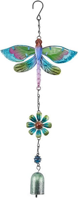 GORGECRAFT Dragonfly Wind Chime Green Metal Iron Waterproof Animal Dragonflies Flower Floral Decoration Glow Wind Catcher Chimes with Bell for Indoor Outdoor Home Garden Festival Party