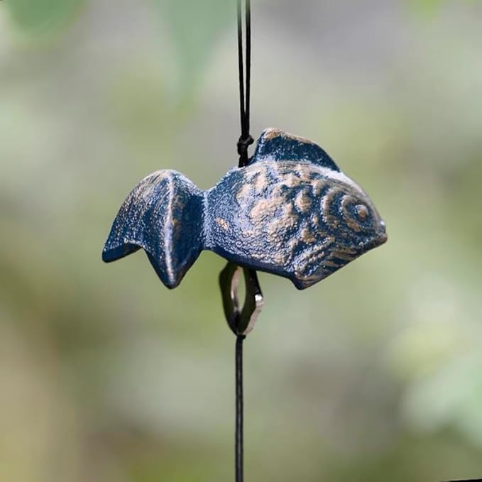 Set of 2, Japanese Goldfish Bless Small Wind Chimes Outdoor, Iwachu Cast Iron Lucky Temple Wind Bell Memorial Wind Chimes for Outside Good Luck for Garden, Patio, Balcony（Goldfish）