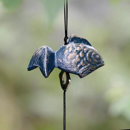 Set of 2, Japanese Goldfish Bless Small Wind Chimes Outdoor, Iwachu Cast Iron Lucky Temple Wind Bell Memorial Wind Chimes for Outside Good Luck for Garden, Patio, Balcony（Goldfish）