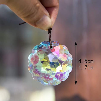 HDCRYSTALGIFTS Set 2 Crystal Suncatcher Datura Shaped Prisms Sun Catcher Indoor Window Rainbow Feng Shui Hanging Prism Glass Ornaments for Home Garden Tree (45mm)