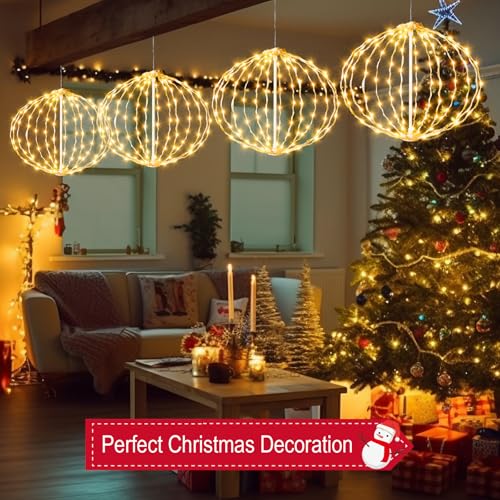 Christmas Ball Lights Outdoor - 2pcs Mix Size Sphere Hanging Globes Warm White