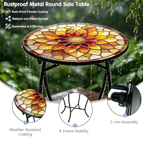 14" Outdoor Side Table, Rust Proof Small Metal Side Table for Balcony