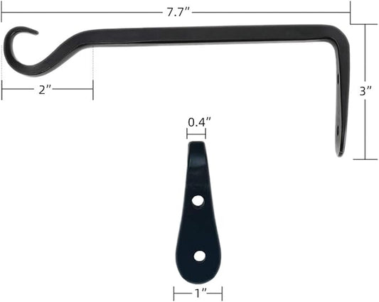 Worth Garden 6-Pack 7" Plant Hanger Bracket - Forged Wrought Iron Powder-Coated Heavy Duty Wall Hook - Black Hanging Hooks - Durable and Stable for Bird Feeders, Planters Indoor & Outdoor