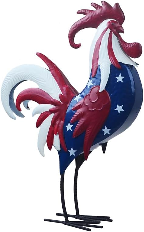 Metal Rooster Statues Waterproof Chicken Sculpture Metal Garden Deco Outdoor Yard Ornament for Patio Lawn Backyard
