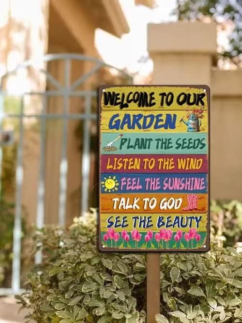 Vintage Welcome to Our Garden Sign - 8x12 Inches Decorative Sign for Outdoor Use, Perfect for Home, Patio, Porch, Backyard, and Garden Decor