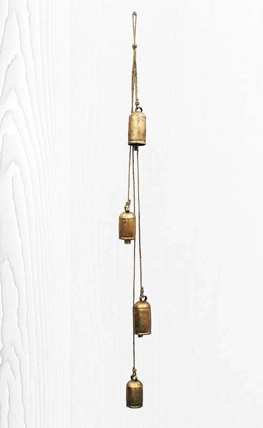 Mango Gifts Shabby Chic Rustic Vintage Bells Hanging Chimes with Jute Rope, Bohemian Style Tranquil Wind Chimes for Garden Outdoor and Patio Decoration (MGT21)