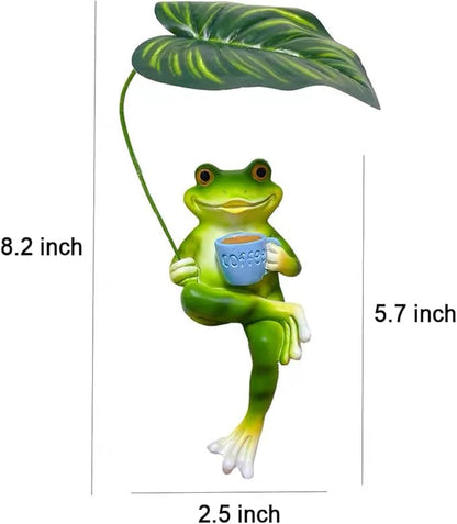 OwMell Frog Statue for Garden, Green Frog Figurine for Outdoor Decor Yard and Garden Decoration Resin Sculpture 6 Inches - Coffee & Leaf
