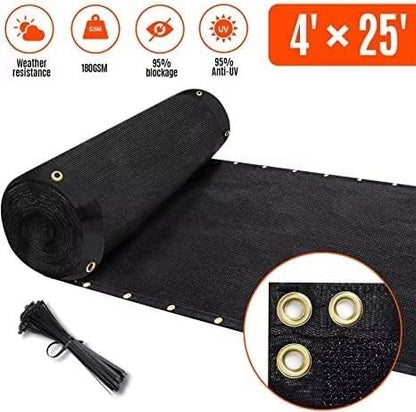 180GSM 4ft x 25ft Fence Privacy Screen Heavy Duty Fence Cover Garden Wall Backyard Black
