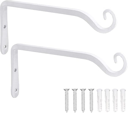 LOOGI Hanging Plant Bracket, Wall Hook Plant Hanger 10 Inch Decorative Hooks for Indoor Planter Lantern, Outdoor Bird Feeder Wind Chime, 2 Pack White