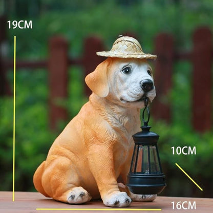 Garden Statue Dog Figurine Decor for Patio, Balcony Yard Decor Ornament, Outdoor Lights Housewarming Gifts for Women Men Mom Grandma