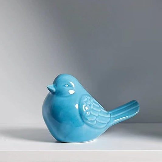 yhcdsea Decorative Chubby Bird Figure, Glazed Ceramic Cottage Animal Statue - Indoor/Outdoor Garden Decor Accent - Creative Gift (Blue)