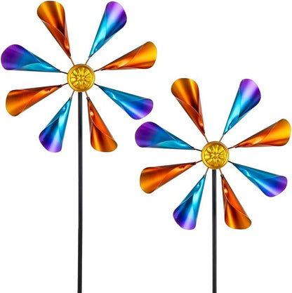DREAMYSOUL 2 Pack Wind Spinners Outdoor, 10" Dia Metal Pinwheels for Yard and Garden, Kinetic Wind Sculptures & Spinner Outside (Colorful)