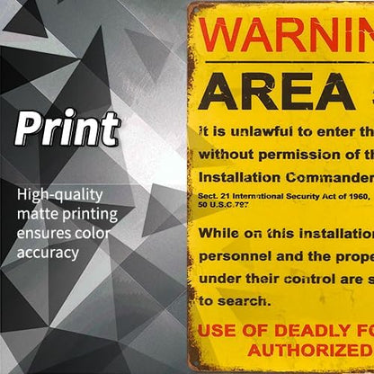 dingleiever Funny Decorations Vintage Warning Area 51 Metal Sign Garage Poster Outdoor Yard Sign 12x8 Inches