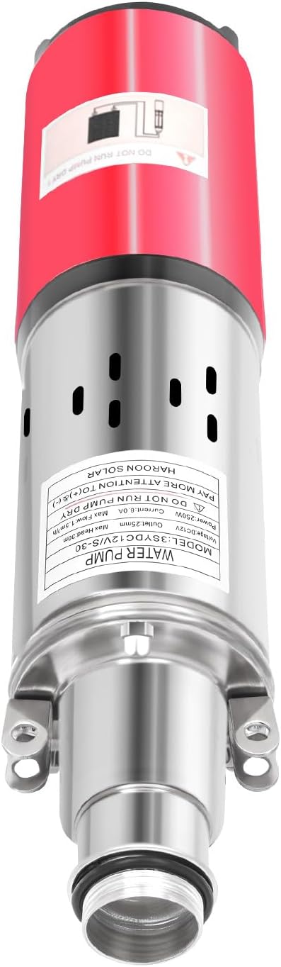 Deep Well Submersible Pump, DC 12V 180W Stainless Steel Water Pump, 6.6GPM Flow, 82ft Lift, for Industrial Home Farm Ranch Irrigation 4500RPM with 49ft Electric Cord