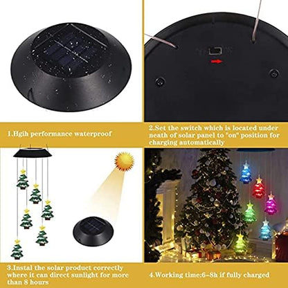 Christmas Tree Wind Chimes, Hanging Outdoor Christmas Decorations, Outdoor Christmas Decorations Solar Wind Chimes, Solar Christmas Hanging Decorations Xmas Holiday Party (Christmas Tree)