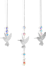 Hummingbird Crystal Sun Catchers 3-Pack, with Metal Bird Decorations, Suitable for Window Decoration, a Gift for Ladies, and for Outdoor Courtyard and Garden Decoration as Well as Home Decoration.