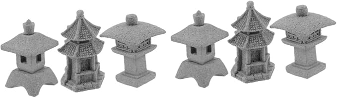 POPETPOP 2sets Stone Statues for Garden Pavilion Statue Adornments Miniature Landscape Decor 3pcs*2