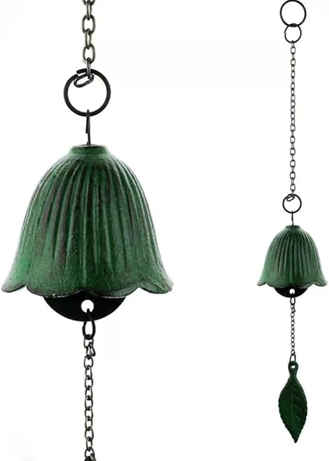 Japanese Traditional Lucky Small Wind Chimes for Outside, Green Leaf Iwachu Cast Iron Bless Temple Wind Bell Memorial and Sympathy Leaf Wind Chimes Indoor Garden Bell, Patio, Balcony