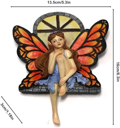 Fairy Out The Window Tree Hugger Garden Statue, Glow in The Dark Resin Fairy Figurine Wall Art Sculpture Outdoor Tree Faces Decor for Patio Lawn Yard Ornaments (Red)