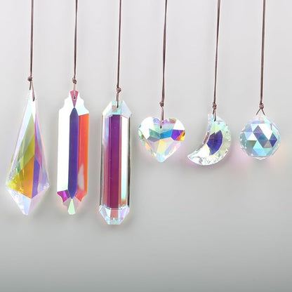 6PCS Crystal Sun Catcher Prisms, AB Colored Suncatcher Crystals Outdoor Indoor Window Hanging Christmas Ornaments Rainbow Maker Prisms for Home Garden Decor