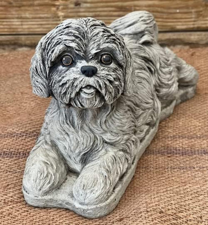 Generic Concrete Shih Tzu Memorial Statue - Handmade, Realistic, Indoor/Outdoor, Gray